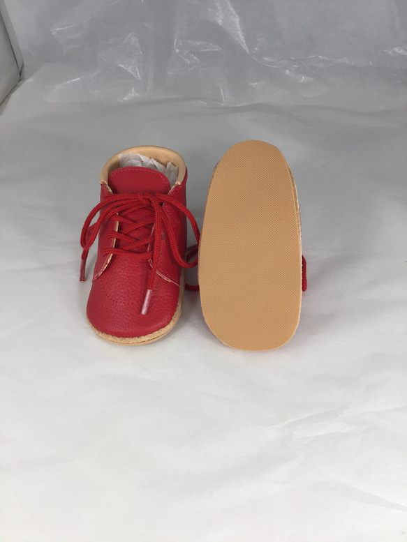 人與環保生態皮革紅色繫帶鞋11cm 12.5cm 13.5cm 初鞋嬰兒禮物 第7張的照片