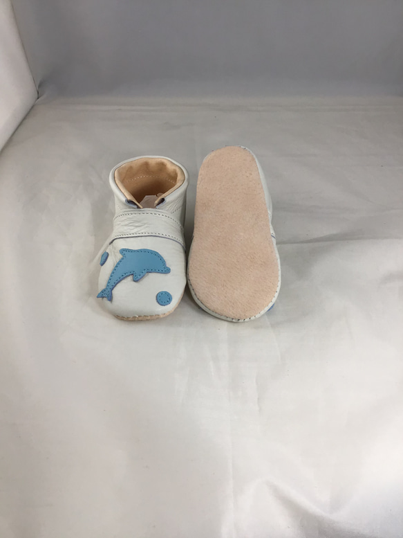 海豚真皮嬰兒鞋帶名字一歲生日訂製第一雙鞋嬰兒禮物 第4張的照片
