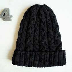 コットン帽子・なわ編み×２[ブラック] 3枚目の画像