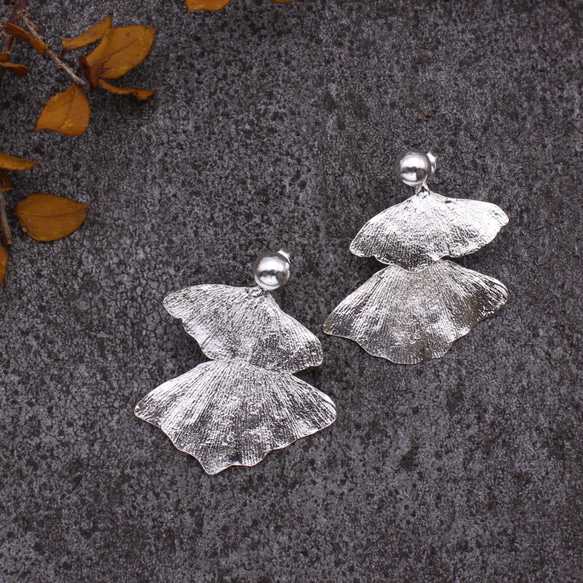 Ginkgo Leaf Earrings Sterling Silver Leaf Series 2枚目の画像