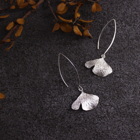 Ginkgo Leaf Earrings Sterling Silver Leaf Series 2枚目の画像