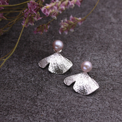 Ginkgo Leaf Pearl Earrings Sterling Silver Leaf Series 1枚目の画像