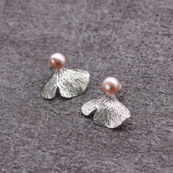 Ginkgo Leaf Pearl Earrings Sterling Silver Leaf Series 3枚目の画像