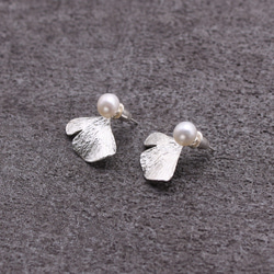Ginkgo Leaf Pearl Earrings Sterling Silver Leaf Series 4枚目の画像