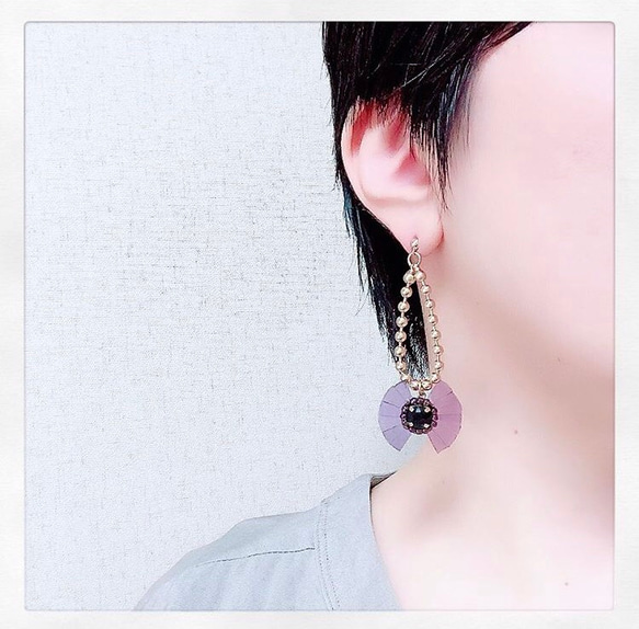 yura ribbon 耳飾り　purple 2枚目の画像