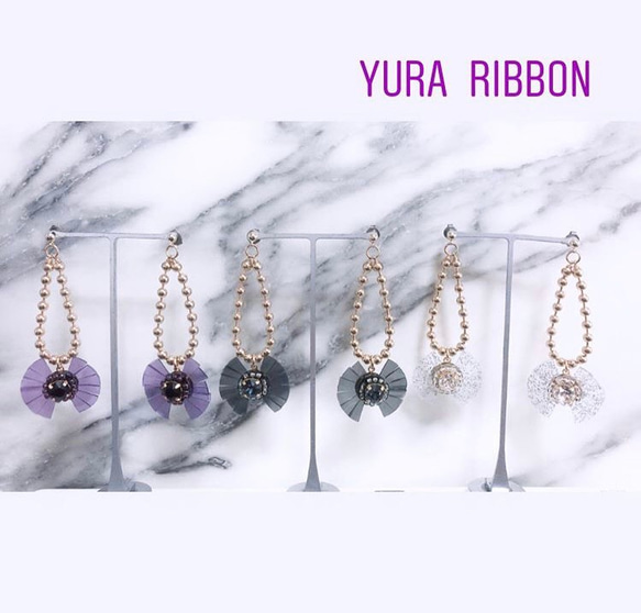 yura ribbon 耳飾り　クリア×ラメ 6枚目の画像