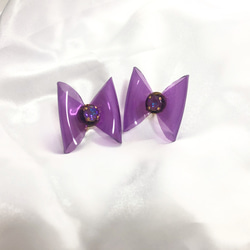 PVCリボン耳飾り　purple ※ピアス 1枚目の画像