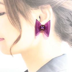 PVCリボン耳飾り　purple ※ピアス 2枚目の画像