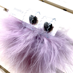 ギザギザハートとファーの２WAY耳飾り♡黒×薄紫 2枚目の画像