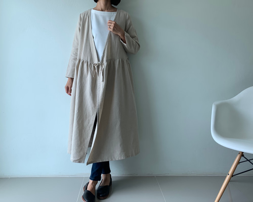 カシュクールワンピース 生成り リネン コート ベージュ ワンピース  