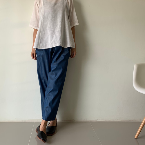 HEAVENLY インディゴ染め コットンリネン デニムパンツ 大きめ