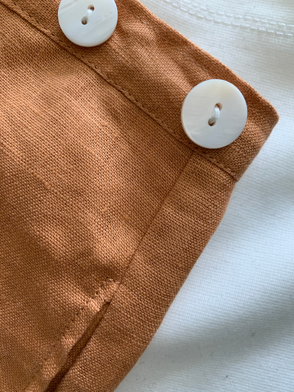 アースカラーオレンジ人気の為追加予約販売巻きスカート風なペグトップパンツ リネン  麻 10枚目の画像