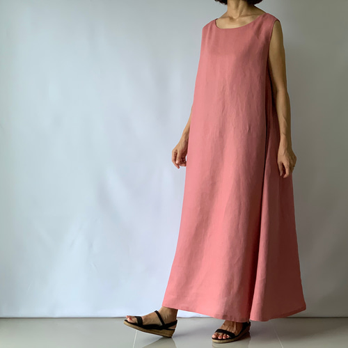 Palava リネンノースリーブフレアワンピース 残り1アースカラーピンク