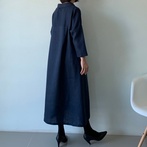 美しく体型カバー。上品さが漂う大人の日常着。七分袖へちま襟リネン