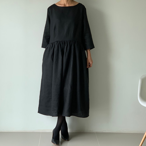 IENA リネンコンテンジク フレアワンピース 黒 タグ付き 美品 夏ワンピ 24SS✨美品 IENA リネンコンテンジク フレアワンピース