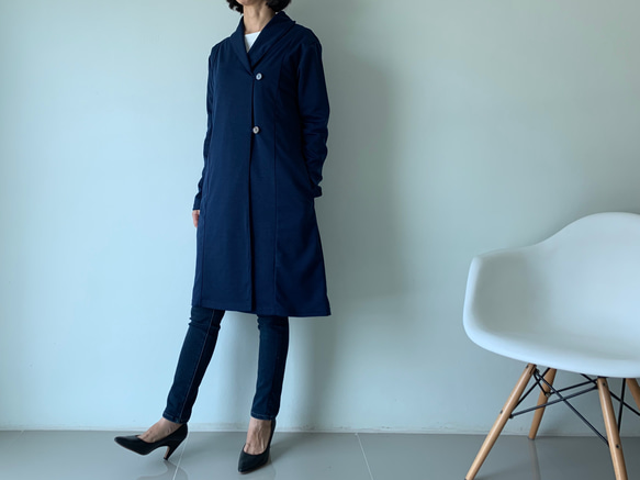 へちま襟 ショールカラー コーディガンコート ガウン ストレッチ 紺