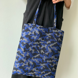 　限定　ジャガード　軽いミニマルなトートバッグ肩掛け　ブルー　レオパード　エコバッグ 9枚目の画像