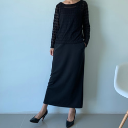 マキシ丈ロングタイトスカート  スウェット シンプル ポンチ 黒色 ストレッチ 5枚目の画像