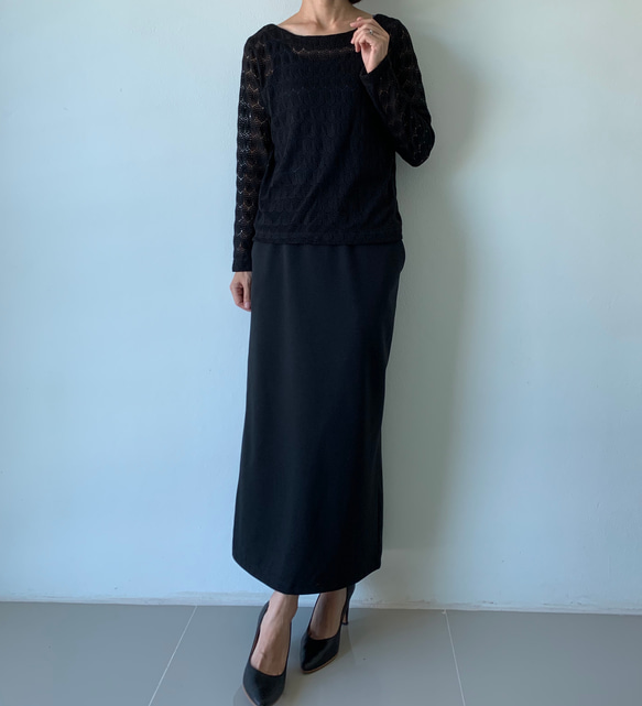 マキシ丈ロングタイトスカート  スウェット シンプル ポンチ 黒色 ストレッチ 6枚目の画像