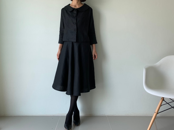 リネン 麻 セットアップ フォーマル 黒 ジャケット サーキュラースカート スーツ ワンピース tenoshigoto 通販|Creema(クリーマ) 10548022 リネン 麻 セットアップ フォーマル 黒 ジャケット サーキュラースカート スーツ ワンピース tenoshigoto 通販|Creema(クリーマ) 10548022