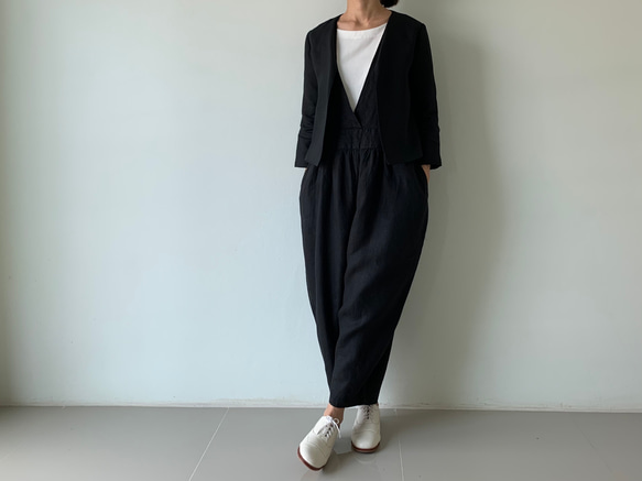【フォロー割引1000円】 セットアップ 黒 ジャケット サロペット パンツ 差がつく一着。こだわりバルーンパンツオールインワンと