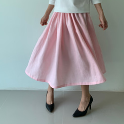 さくらスカート　リネンギャザースカート　　ピンク 1枚目の画像