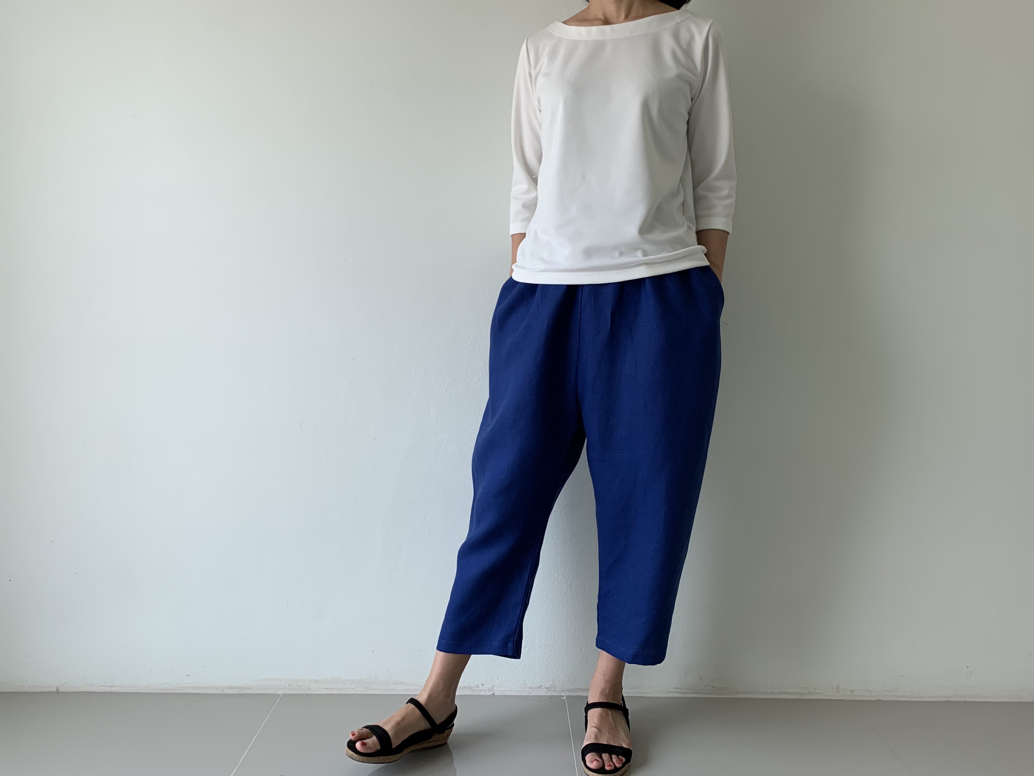 未使用 春夏 BLUE インディゴ リネン100% テーパードパンツ 【全品無料