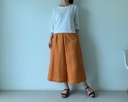 ハンドメイド【スカーチョ】リネン スカート風ガウチョパンツ スカーチョ リネン 麻 ハンドメイド