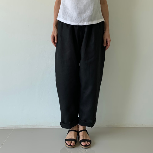 ロングゆったりパンツ2号 リラックスリネンワイドパンツ 黒リネン  