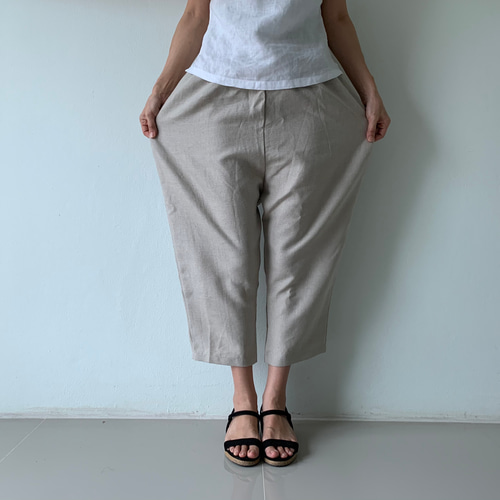 ゆったりパンツ2号 リラックスリネンワイドパンツ 生成り