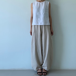 ゆったりなのに、スッキリ見せ。美しい立体シルエットが叶う、切り替えリネンロングパンツ　生成り色　　 6枚目の画像