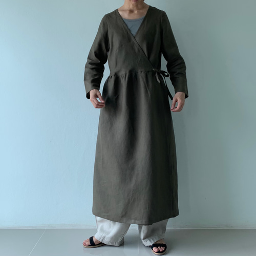 2021AWカシュクールワンピース ＆コート /カーキ 秋冬色 オールリネン