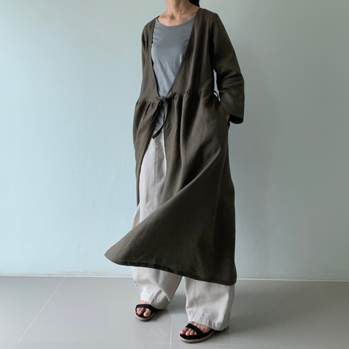 2021AWカシュクールワンピース ＆コート /カーキ 秋冬色 オールリネン