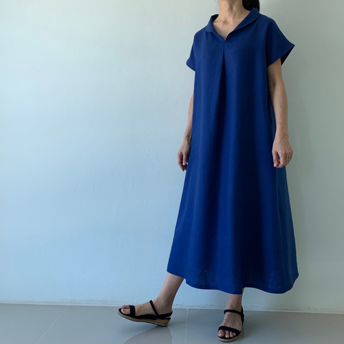 美しく体型カバー。上品さが漂う大人の日常着。半袖へちま襟リネン