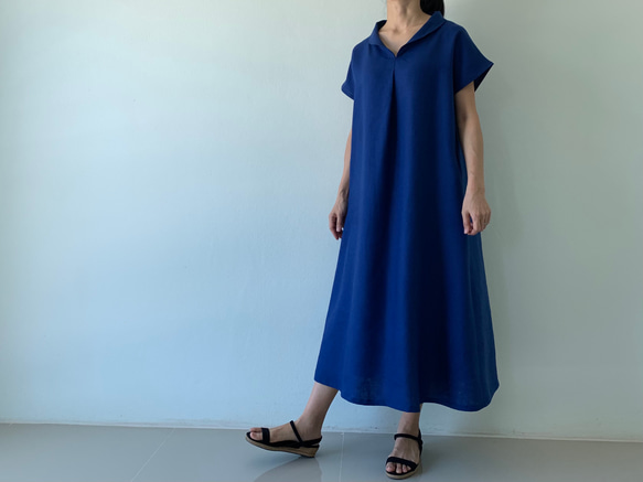 美しく体型カバー。上品さが漂う大人の日常着。半袖へちま襟リネン