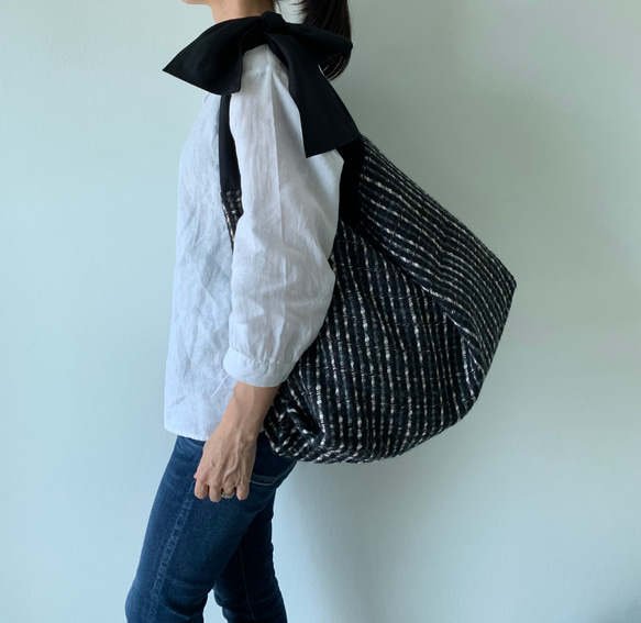 RIBBONBAG 　大容量　ツイード　秋冬　リボン結び　 1枚目の画像