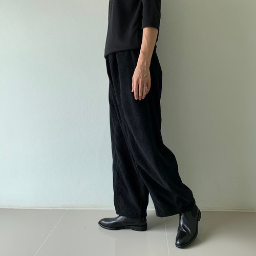 ゆったり切り替えコーデュロイロングパンツ 黒 ロングパンツ