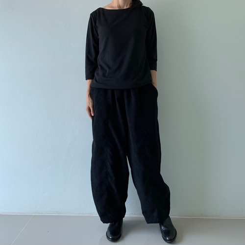 ゆったり切り替えコーデュロイロングパンツ 黒 ロングパンツ