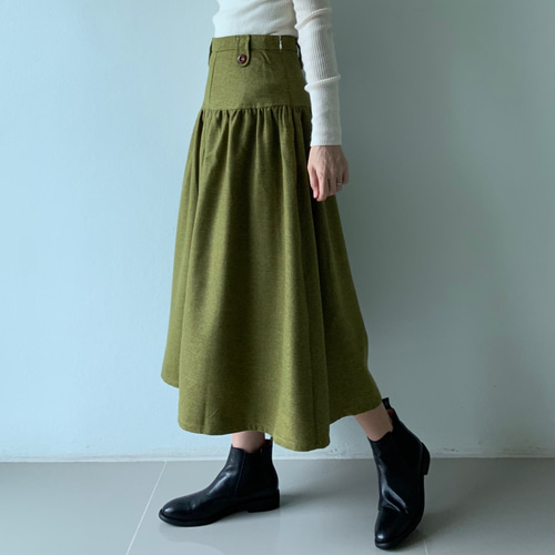 残り1 英国式アンティークスカート ギャザースカート 鶯色 フレア  