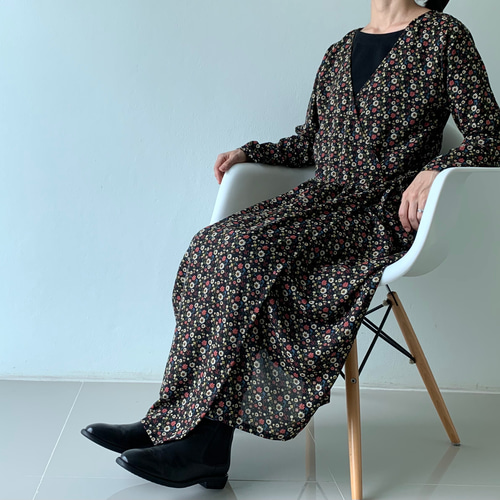 アンティーク花柄ジョーゼットカシュクールワンピース ワンピース  