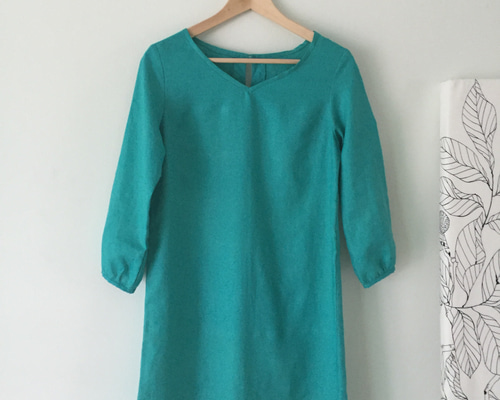 はまち♪綿麻VネックワンピL/生成り handmade 綿麻VネックワンピースLサイズ/生成り handmade