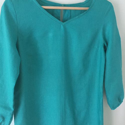 はまち♪綿麻VネックワンピL/生成り handmade 綿麻VネックワンピースLサイズ/生成り handmade