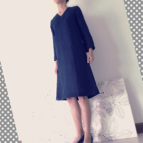 ワンピース リネン 麻 Vネック エメラルドグリーン 天然生活