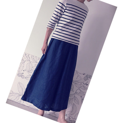 オーダーガウチョパンツ  スカーチョ  紺色 リネン  麻 ハンドメイド ワイドパンツ 2枚目の画像
