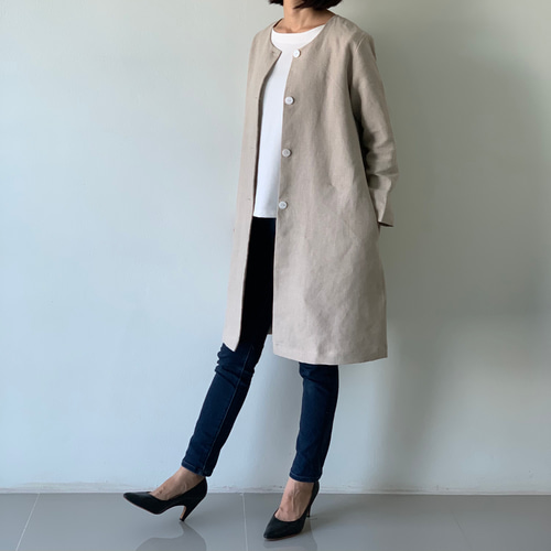 ohal リネン素材 ベージュ ロングコート ohal リネン素材 ベージュ ロングコート