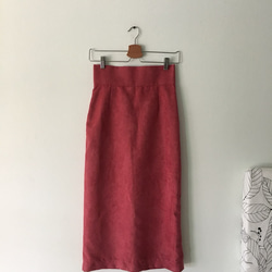 タイトスウェード リボン  スカート  ピンク 秋色 受注製作 ハイウエスト 4枚目の画像