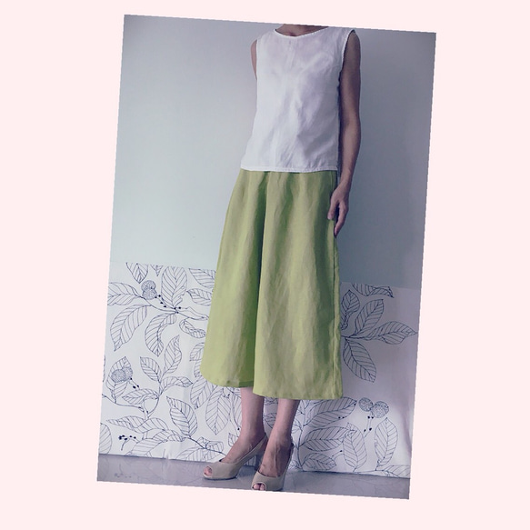 オーダーガウチョパンツ  スカーチョ ラフランス リネン  麻 ハンドメイド ワイドパンツ 6枚目の画像