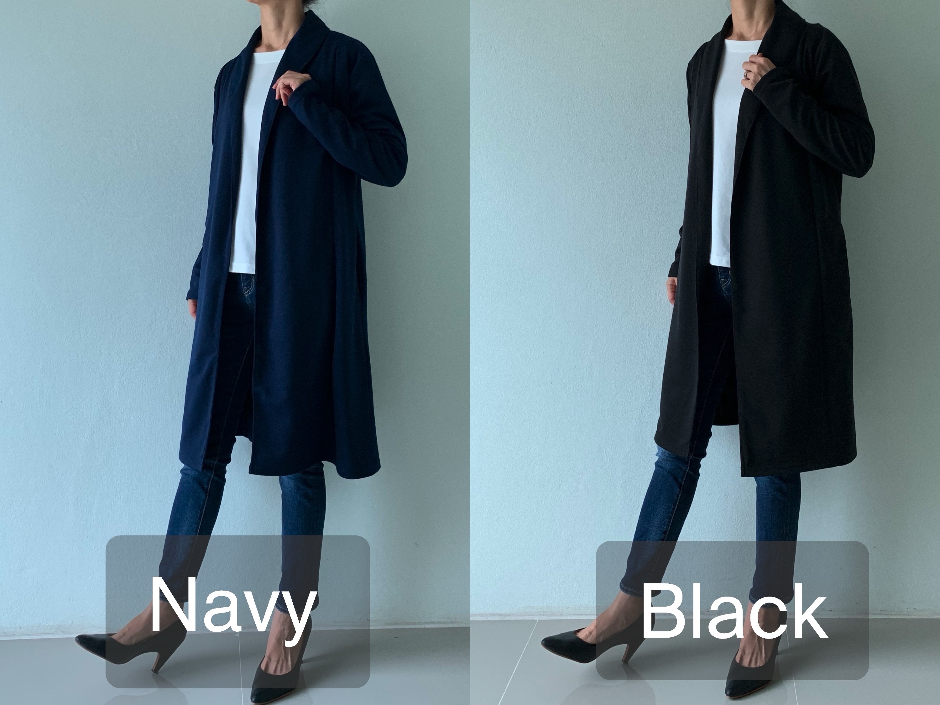 【愛されロングセラー】ガウン感覚でサッと。きちんと決まる。ポンチ素材のコーディガンコート。PCCー01BK/NV F