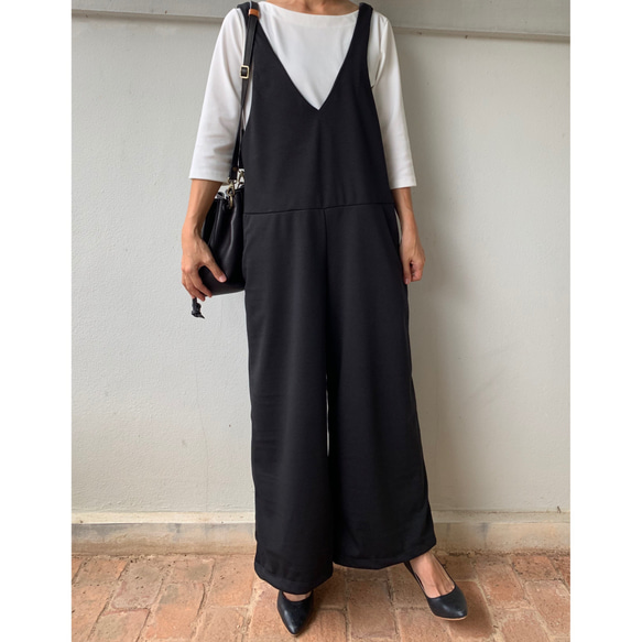 Spick & Span ダブルストラップ黒リボンかわいいサロペットパンツ Spick & Span ダブルストラップ黒リボンかわいいサロペット