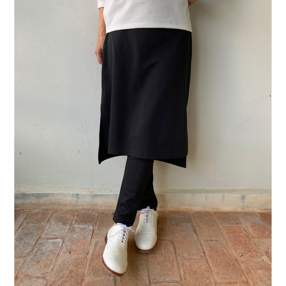 動きやすくて美しい。時短で叶う女性らしさと機能性。一体化レギンス&スカート。黒色 ポンチ生地　サイズ展開 LGSKPB 5枚目の画像